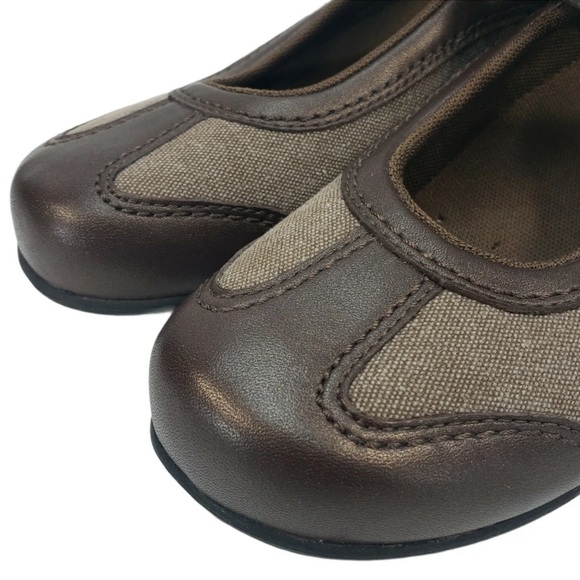 PW Minor Sadie Sz 6.5 Women's Mary Jane Bronze Leather Tan Fabric Eigo Flex - Picture 9 of 10